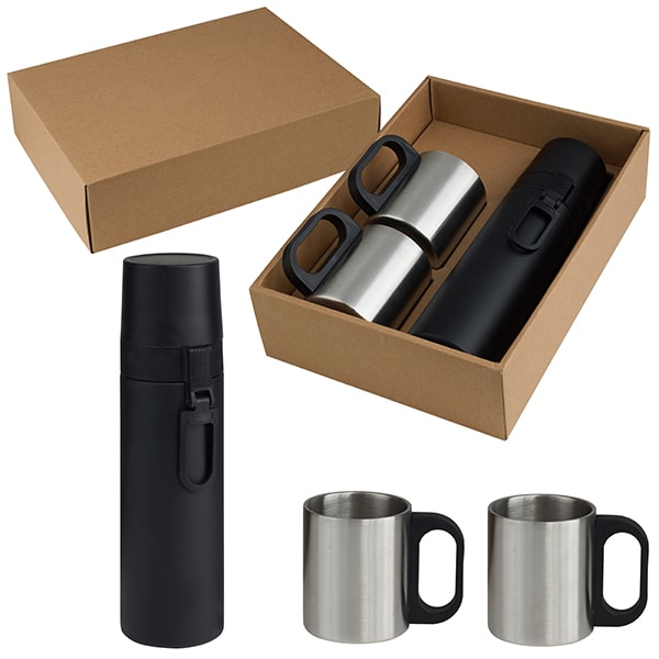 בקבוקים ממותגים - סט תרמוס שחור